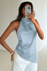 Blue Satin Halterneck Top - FREYJA GLOBAL - 