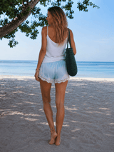 Blue Satin Lace Shorts - FREYJA GLOBAL - 