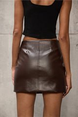 Brown Faux Leather skort with in - built shorts - FREYJA GLOBAL - 