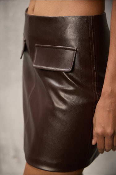 Brown Faux Leather skort with in - built shorts - FREYJA GLOBAL - 