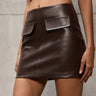 Brown Faux Leather skort with in - built shorts - FREYJA GLOBAL - 