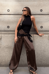 Brown satin lace scarf - FREYJA GLOBAL - 