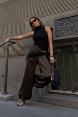 Brown satin lace scarf - FREYJA GLOBAL - 