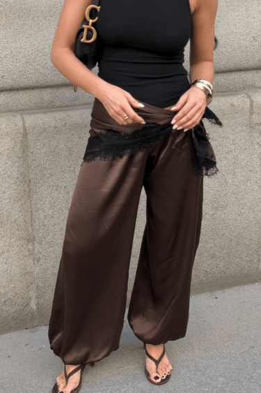 Brown satin lace scarf - FREYJA GLOBAL - 
