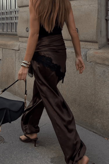 Brown satin lace scarf - FREYJA GLOBAL - 