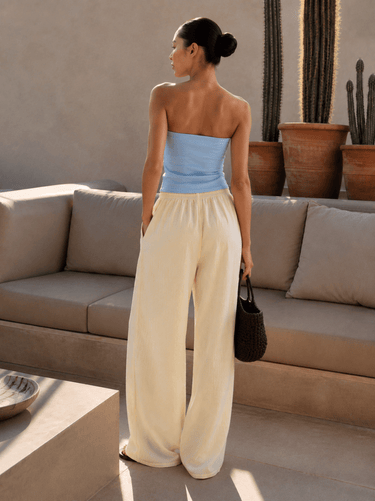 Butter Yellow Linen Blend Drawstring Trouser - FREYJA GLOBAL - 