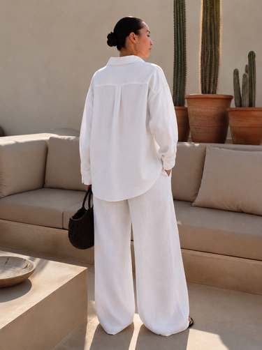 Linen Blend White Oversized Shirt