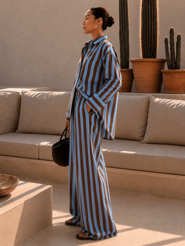 Cotton Striped Oversized Shirt - FREYJA GLOBAL - 