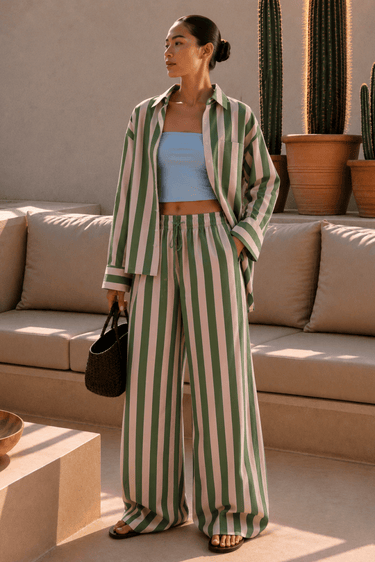 Cotton Striped Wide Leg Trouser - FREYJA GLOBAL - 