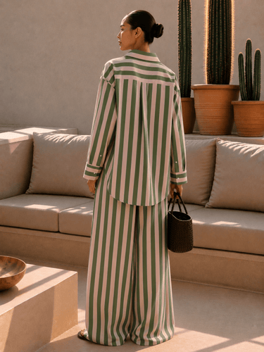 Cotton Striped Wide Leg Trouser - FREYJA GLOBAL - 