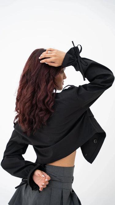 Cropped Trench Coat Jacket Black - FREYJA INDIA - 