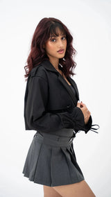 Cropped Trench Coat Jacket Black - FREYJA INDIA - 