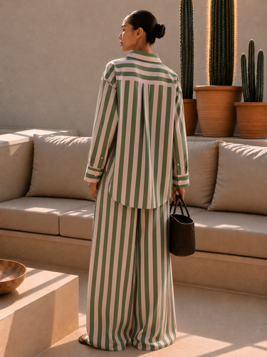 Cotton Striped Wide Leg Trouser