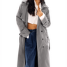 Grey Double - Breasted Long Trench Coat with Belt - FREYJA INDIA - 