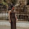 Heiress Dress - Premium Satin Brown Cross Dress - FREYJA GLOBAL - 