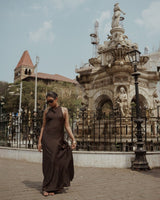 Heiress Dress - Premium Satin Brown Cross Dress - FREYJA GLOBAL - 