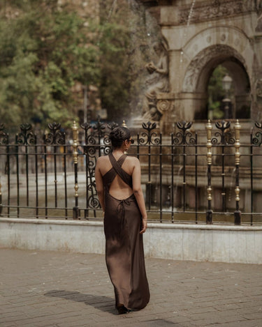 Heiress Dress - Premium Satin Brown Cross Dress - FREYJA GLOBAL - 