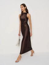Heiress Dress - Premium Satin Brown Cross Dress - FREYJA GLOBAL - 