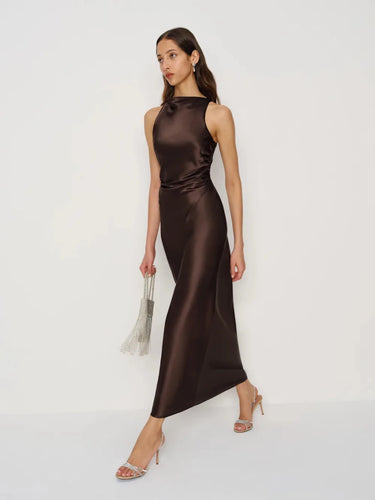 Heiress Dress - Premium Satin Brown Cross Dress - FREYJA GLOBAL - 