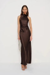 Heiress Dress - Premium Satin Brown Cross Dress - FREYJA GLOBAL - 