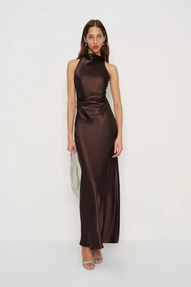 Heiress Dress - Premium Satin Brown Cross Dress - FREYJA GLOBAL - 