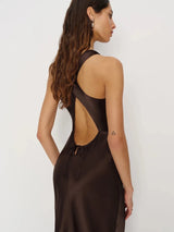 Heiress Dress - Premium Satin Brown Cross Dress - FREYJA GLOBAL - 