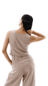 Linen Beige Trousers - Oversized Korean Style Pants - FREYJA INDIA - 