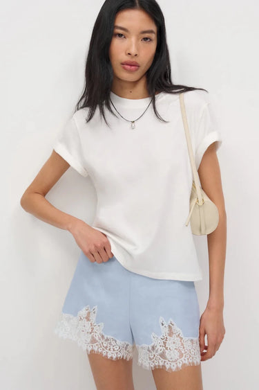 Linen Blend baby blue Lace Short - FREYJA GLOBAL - 