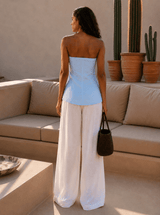 Linen Blend Baby Blue Tube Top - FREYJA GLOBAL - 