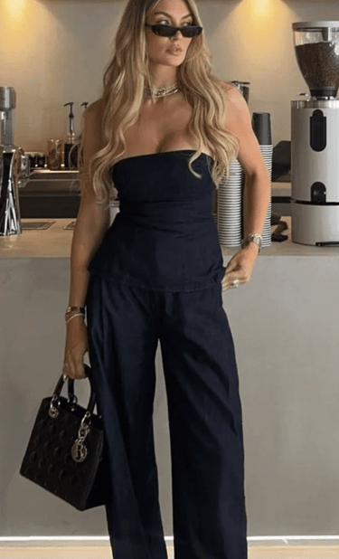 Linen Blend Black tube top - FREYJA GLOBAL - 