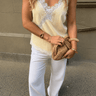 Linen Blend Butter Yellow Cami Lace top - FREYJA GLOBAL - 