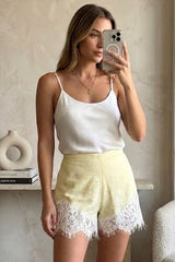 Linen Blend Butter Yellow Lace Short - FREYJA GLOBAL - 