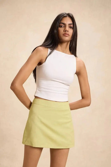 Linen Blend Lime Green Mini Skirt - FREYJA GLOBAL - 
