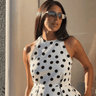 Linen Blend White polka dot halter flare top - FREYJA GLOBAL - 