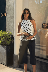 Linen Blend White polka dot halter flare top - FREYJA GLOBAL - 