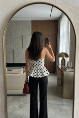Linen Blend White polka dot tube flare top - FREYJA GLOBAL - 