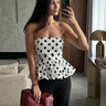 Linen Blend White polka dot tube flare top - FREYJA GLOBAL - 