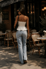 Linen Blend White Polka dot tube flare top - FREYJA GLOBAL - 