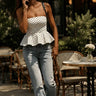 Linen Blend White Polka dot tube flare top - FREYJA GLOBAL - 