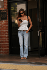 Linen Blend White Polka dot tube flare top - FREYJA GLOBAL - 