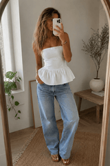 Linen Blend White tube flare top - FREYJA GLOBAL - 