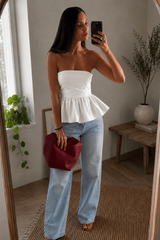 Linen Blend White tube flare top - FREYJA GLOBAL - 