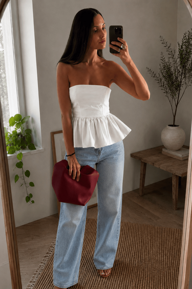 Linen Blend White tube flare top - FREYJA GLOBAL - 