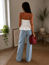 Linen Blend White tube flare top - FREYJA GLOBAL - 