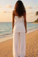 Linen Blend White Tube Top - FREYJA GLOBAL - 