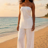 Linen Blend White Tube Top - FREYJA GLOBAL - 