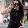 Linen Boat Neck Black Long Vest - FREYJA INDIA - 