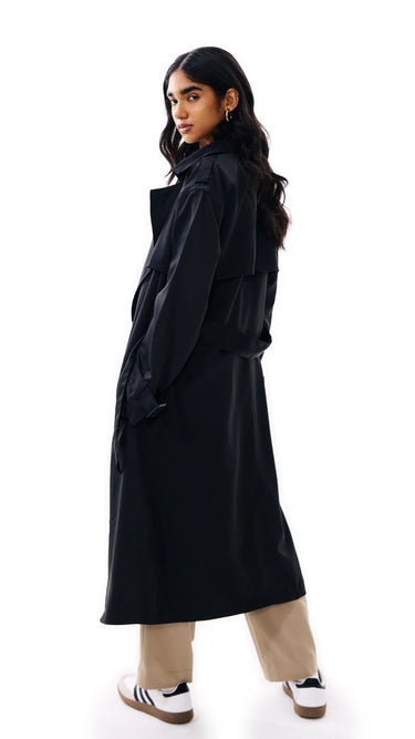 OG premium Black Double - Breasted Trench Coat with Belt - FREYJA INDIA - 