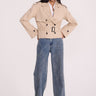 Oversized Beige Premium Twill Jacket with Belt - FREYJA INDIA - 