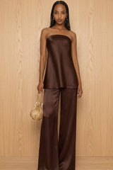 Premium Brown Satin Tube Top - FREYJA GLOBAL - 